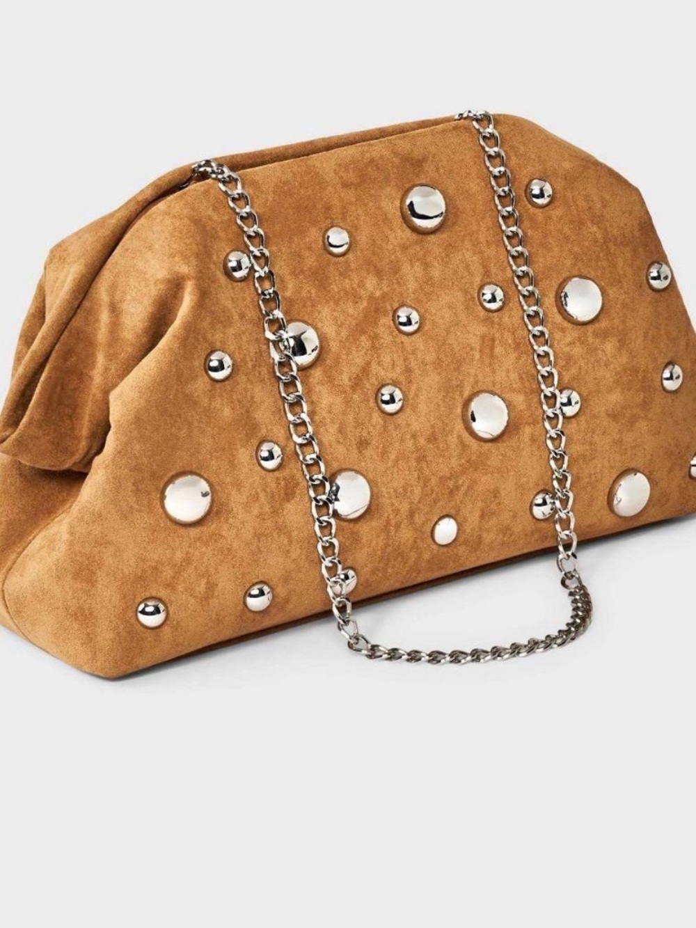 a new day Tan Suede Studded Clutch with Chain (New w/o tags)